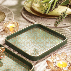 Green Lazer Cut Faux Leather Square Platter - Small