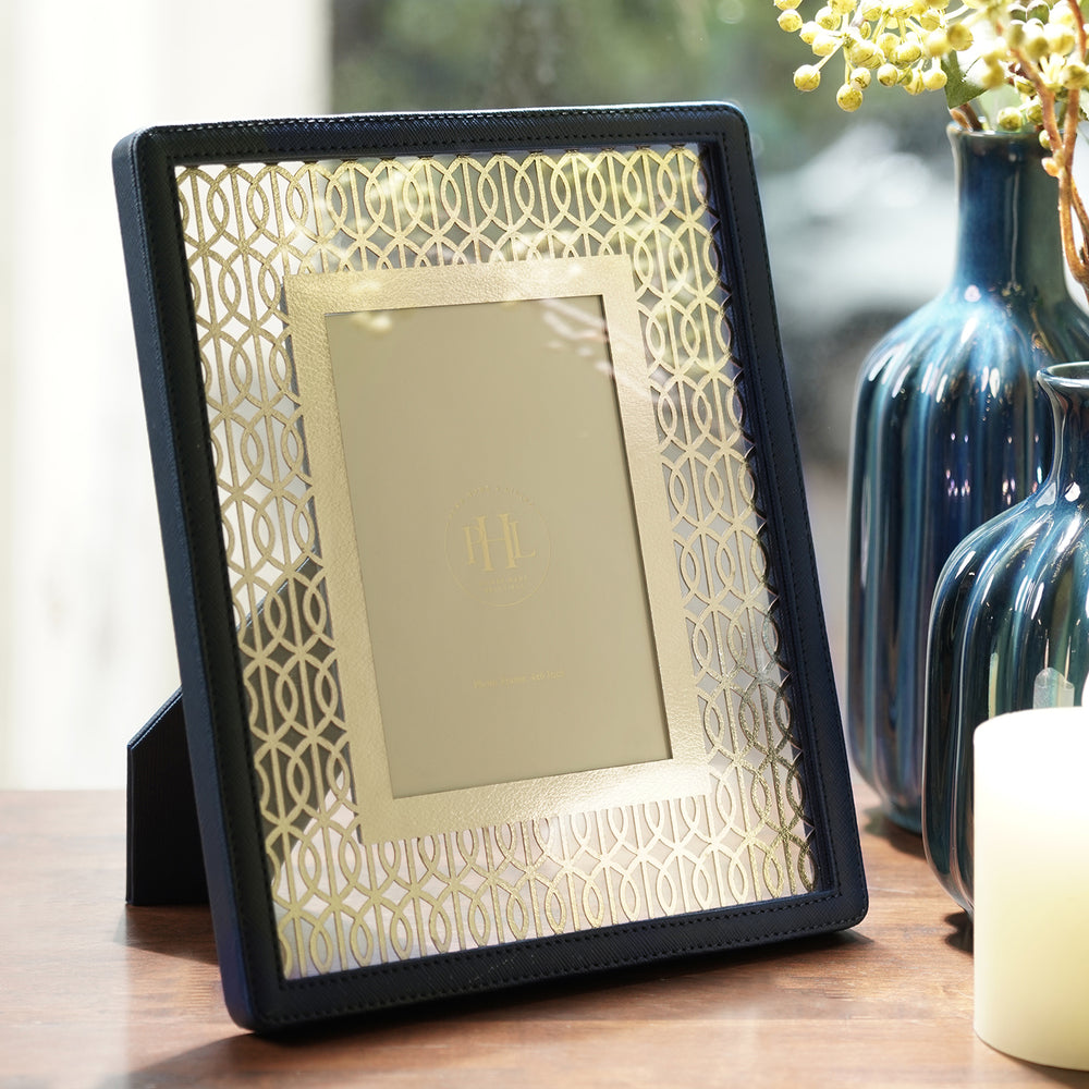 Blue Laser Cut Faux Leather Photo Frame - Small