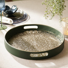 Green Lazer Cut Faux Leather Round Tray