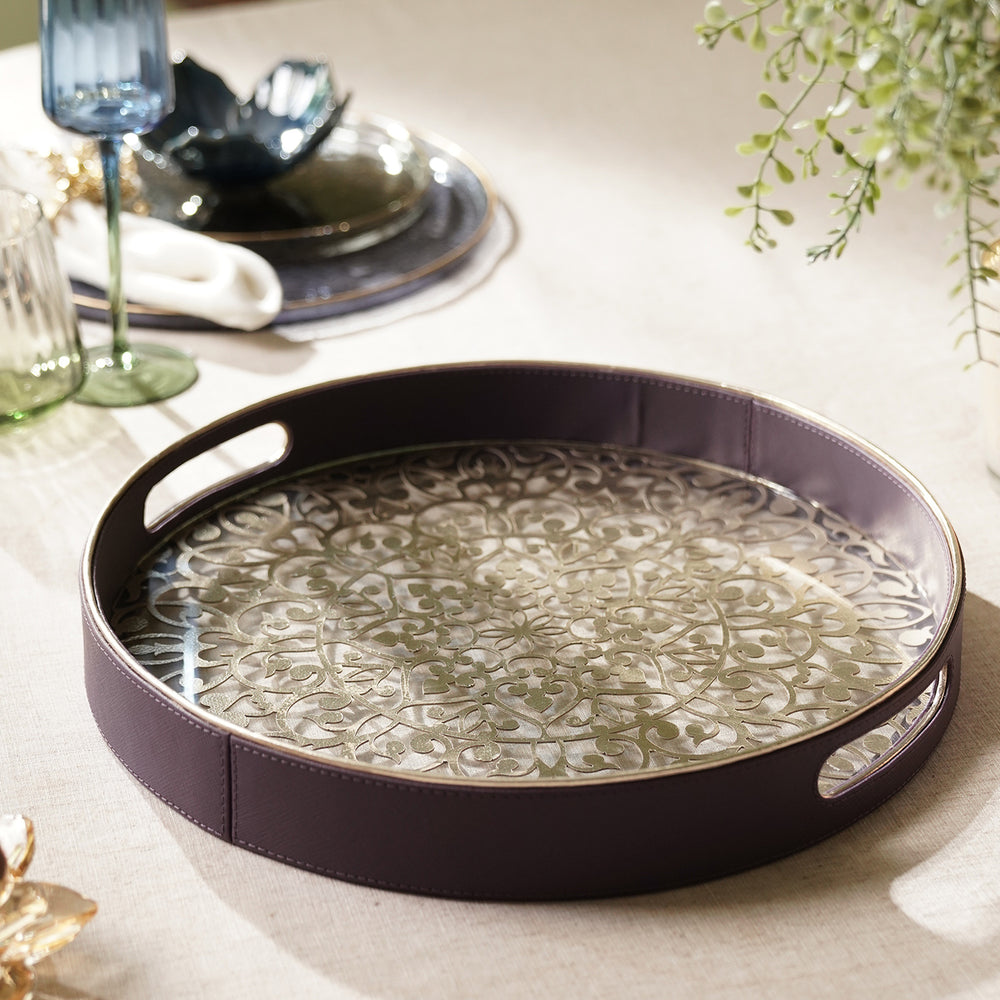 Purple Lazer Cut Faux Leather Round Tray