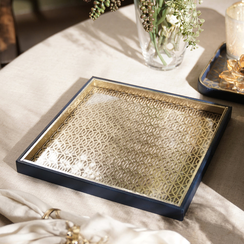 Blue Lazer Cut Faux Leather Square Platter