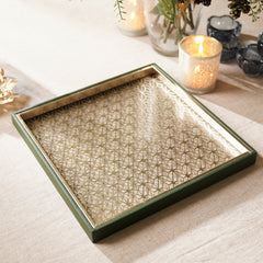 Green Lazer Cut Faux Leather Square Platter
