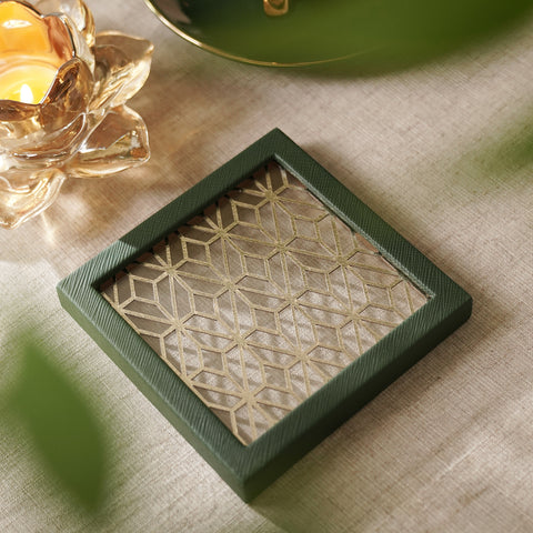 Green Lazer Cut Faux Leather Coaster