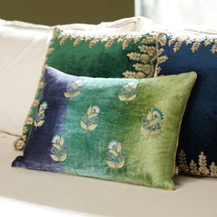 Green & Blue Tie Dye Embroidered Velvet Cushion Cover