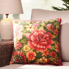 Brown Floral & Geometric Print Velvet Square Cushion Cover