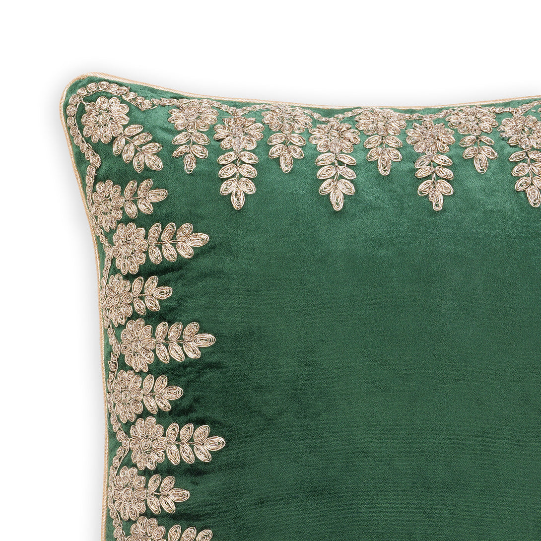 Shop Green Zari Embroidered Velvet Square Cushion Cover at Best Price Online in India