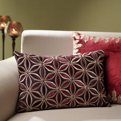 Purple Applique Work Rectangle Cushion Cover