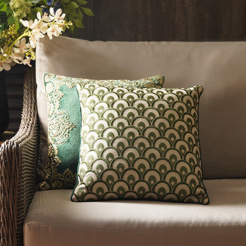 Green Geometric Print Square Cushion Cover
