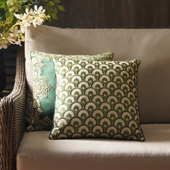 Green Geometric Print Square Cushion Cover