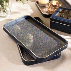 Blue Lazer Cut Faux Leather Rectangle Platter - Small