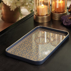 Blue Lazer Cut Faux Leather Rectangle Platter - Large