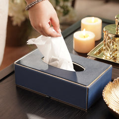 Blue Faux Leather Tissue Box Cover