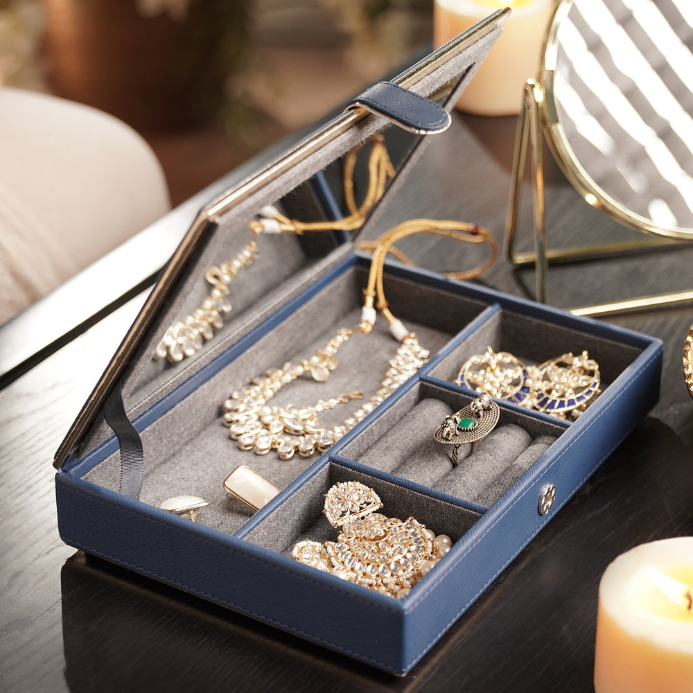 Blue Faux Leather Jewellery Box