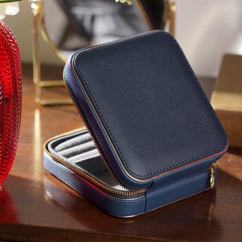 Blue Leather Travel Jewellery Box
