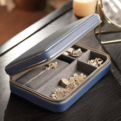 Blue Faux Leather Rectangle Travel Jewellery Box