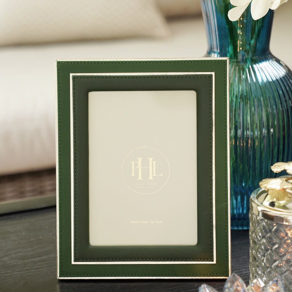 Green Dual Tone Faux Leather Photo Frame -Large