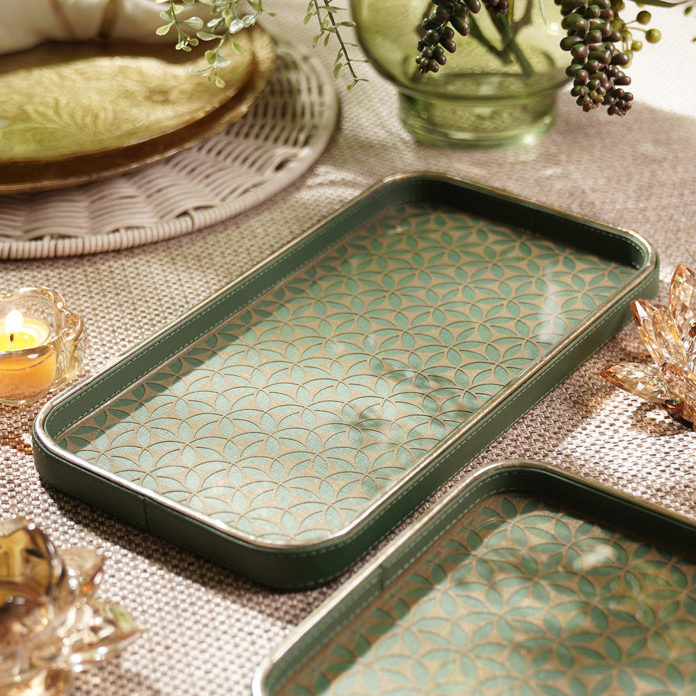 Green Lazer Cut Faux Leather Rectangle Platter - Small