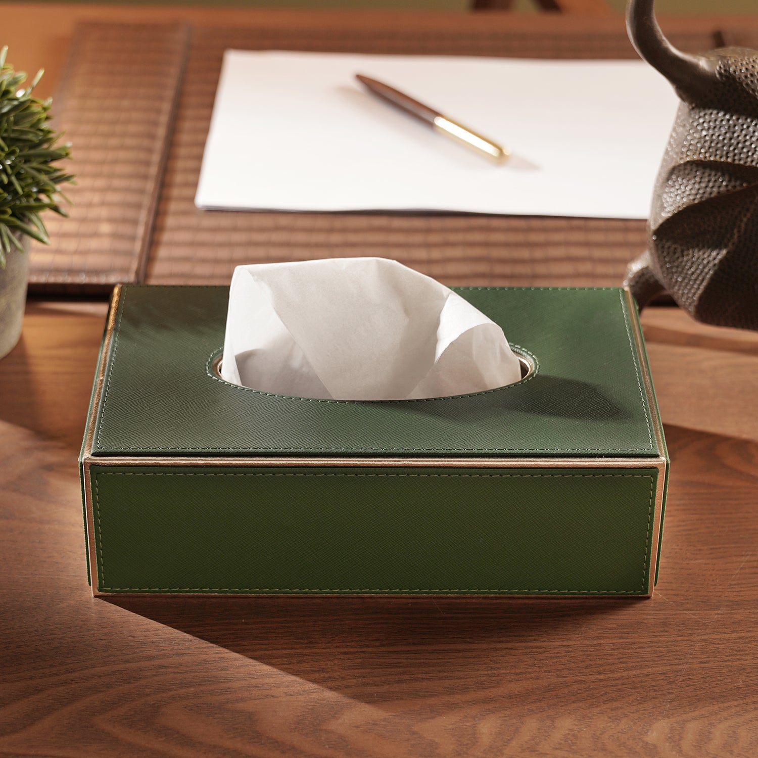 Shop Green Faux Leather Tissue Box Cover at Best Price Online in India