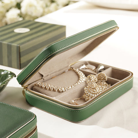 Green Rectangle Faux Leather Travel Jewellery Box