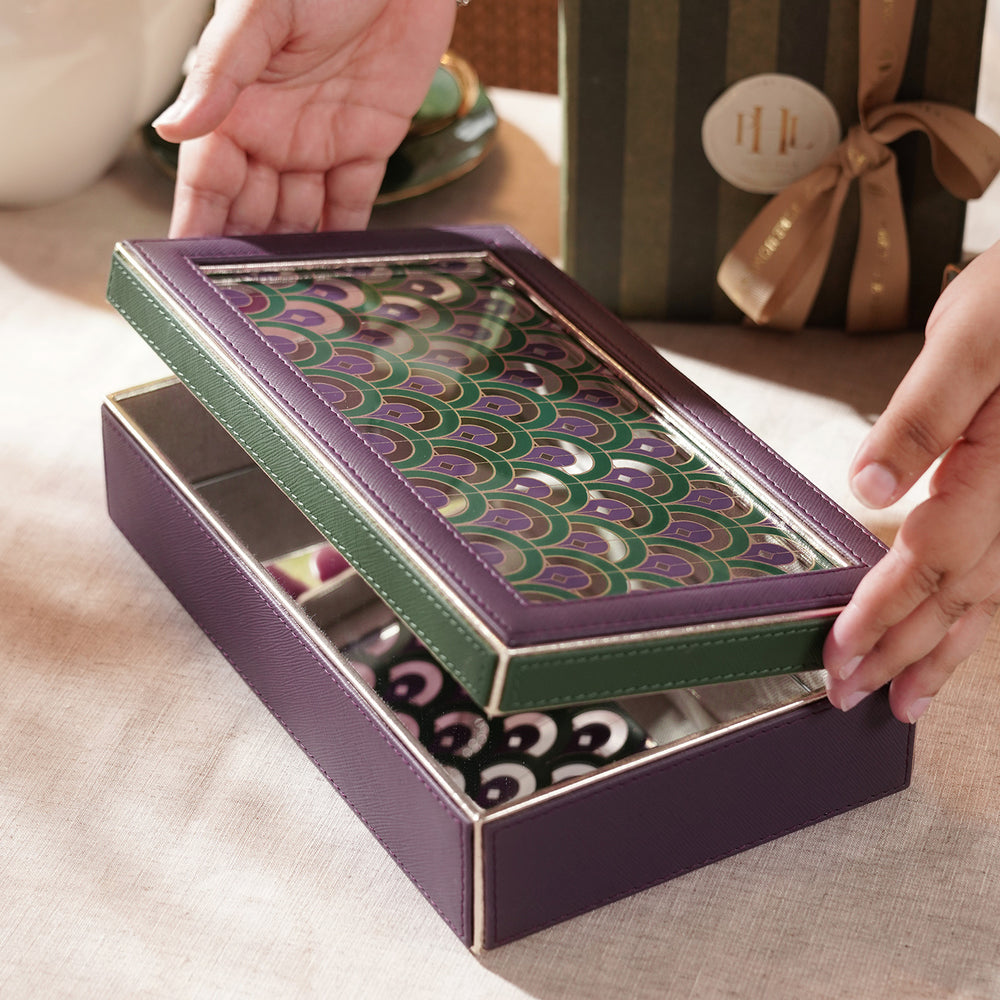 Purple & Green Dual Tone Printed Glass Faux Leather Box