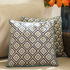 Teal Geometric Print Square Cushion Cover