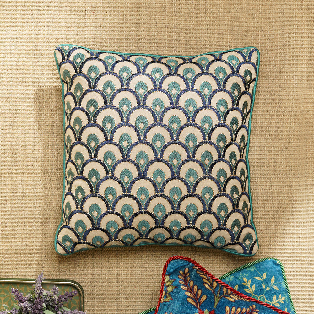 Teal Geometric Print Square Cushion Cover