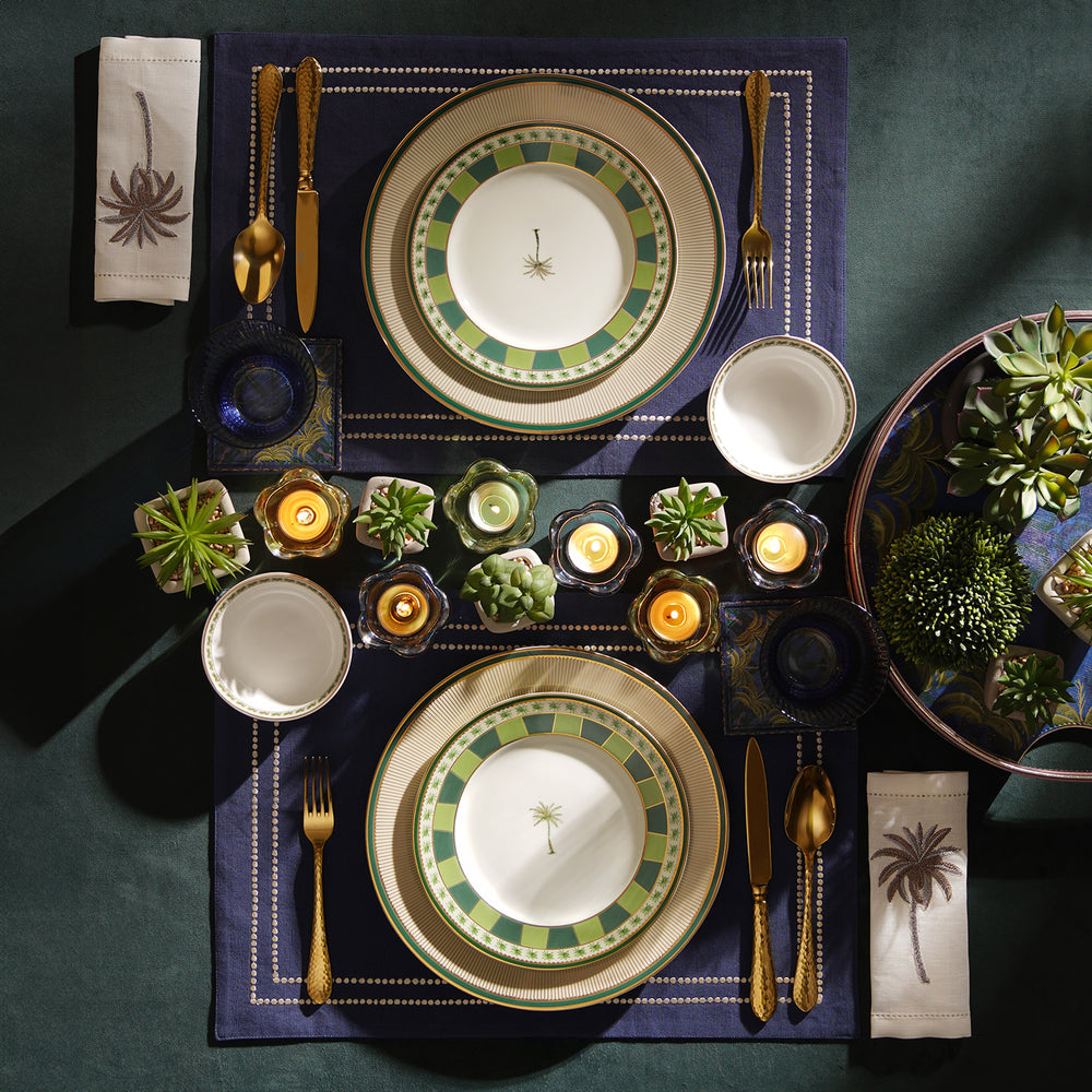 Set Of 2 Beige & Green Verde Print Dessert Plates