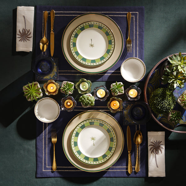 Set Of 2 Beige & Green Verde Print Dessert Plates