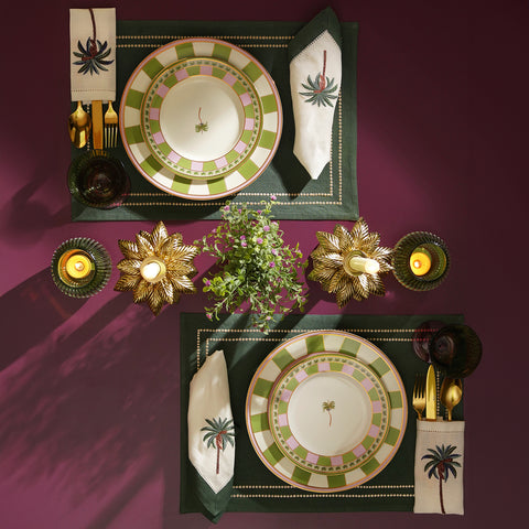 Set Of 2 Pink & Green Palmera Print Dessert Plates