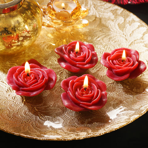 Set of 4 Red Flower Shaped Candles