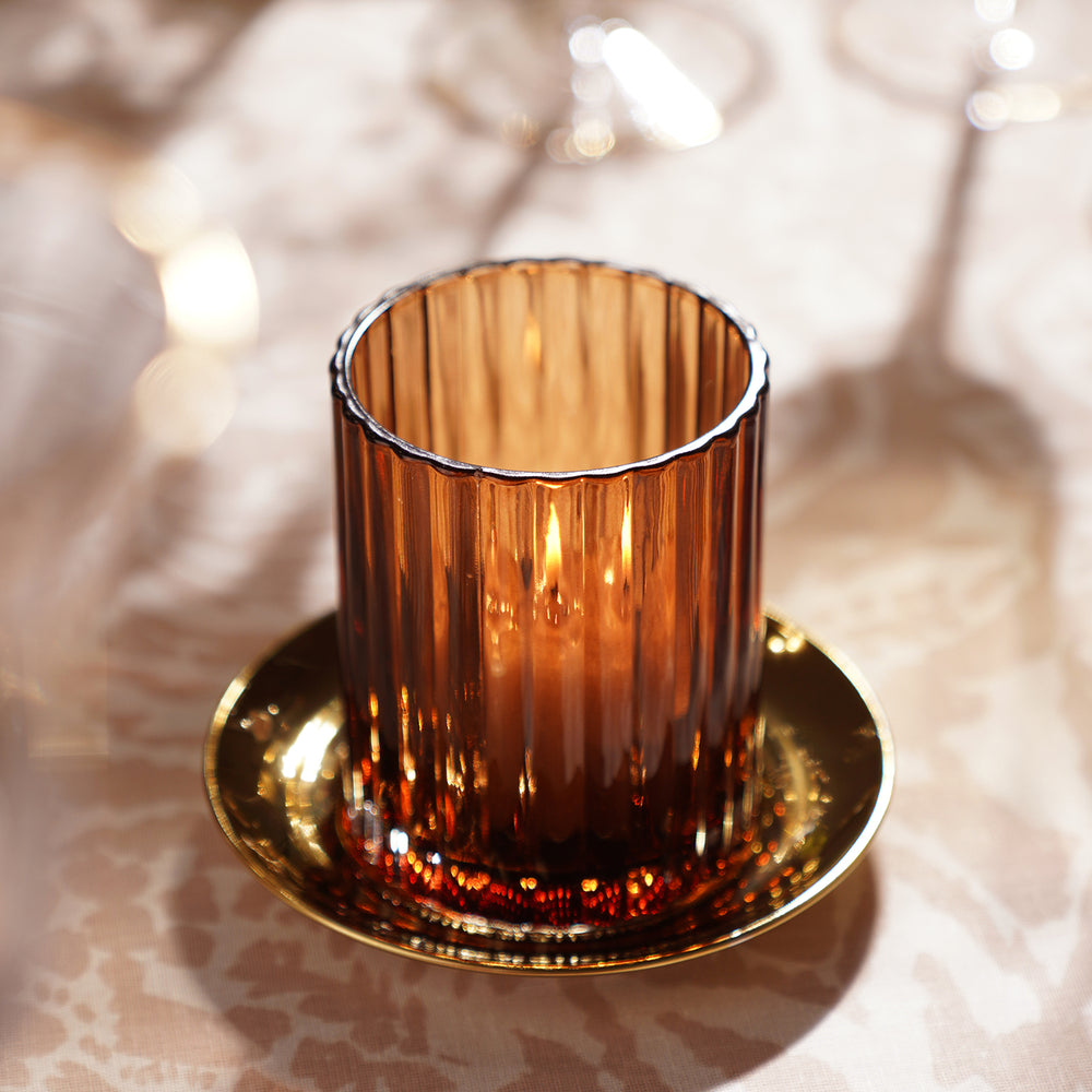 Brown Textured Glass Candle Holder with Base