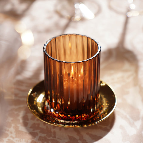 Brown Textured Glass Candle Holder with Base