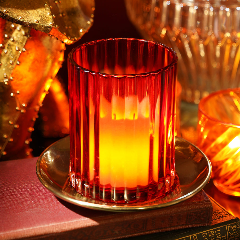 Red Textured Glass Candle Holder with Base