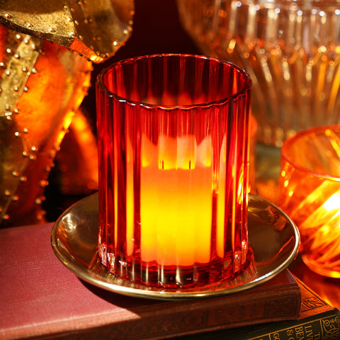 Red Textured Glass Candle Holder with Base