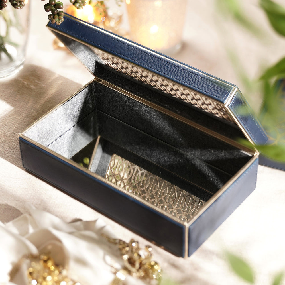 Blue Faux Leather Storage Box
