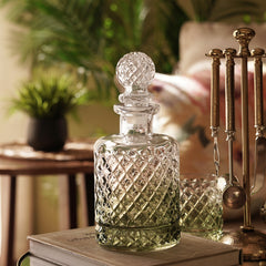Light Green Diamond Textured Glass Whiskey Decanter