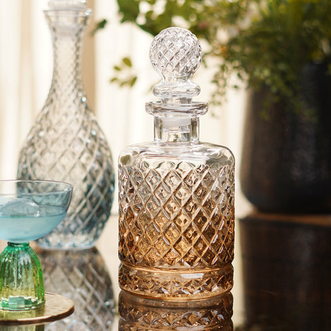 Light Amber Diamond Textured Glass Whiskey Decanter