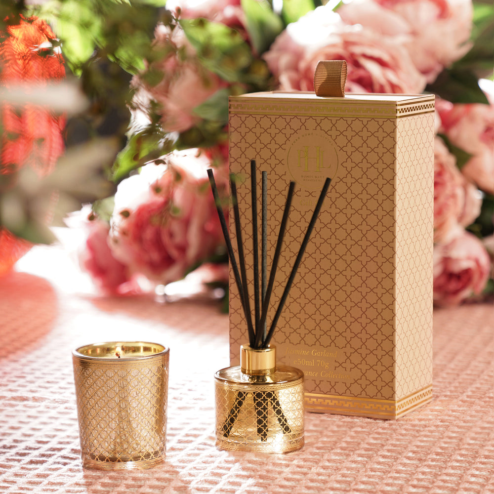 Gold Jasmine Garland Candle & Diffuser Set