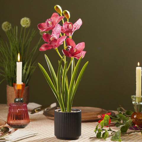 Pink Artificial Cymbidium in Ceramic Pot