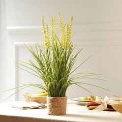 Green Artificial Reed Flower In Rattan Basket
