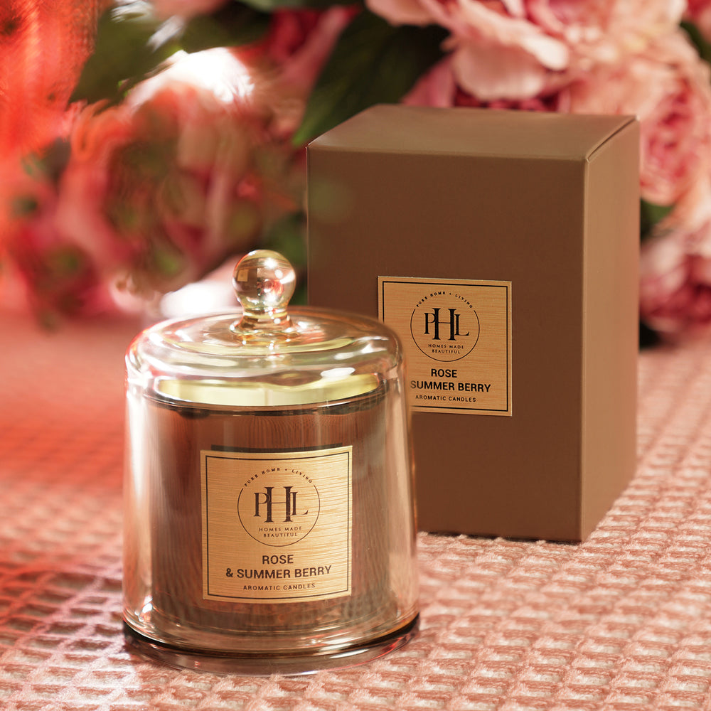 Rose & Summer Berry Scented Candle with Cloche