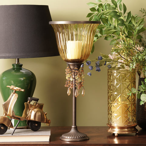 Yellow Crystal Votive Candle Holder with Stand - Large