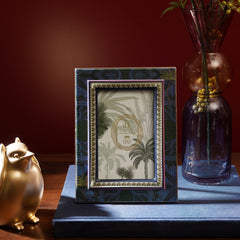 Dark Blue Palmas Printed Faux Leather Photo Frame