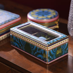 Dark Blue Palmas Printed Faux Leather Watch Box