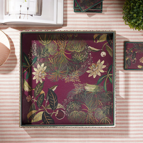 Purple Solano Printed Square Faux Leather Tray