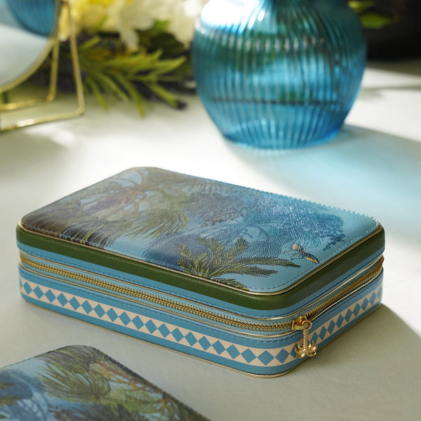 Blue Bergamo Printed Faux Leather Rectangle Jewellery Box