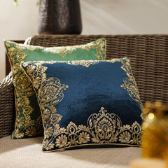 Teal Zari Embroidered Velvet Square Cushion Cover