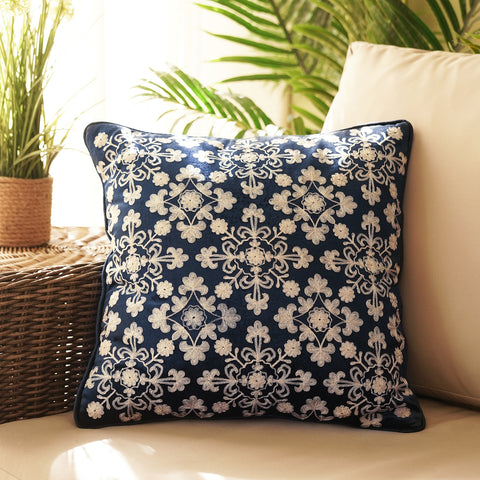 Blue Ari Embroidered Velvet Cushion Cover