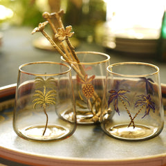 Set of 3 Clear Drinking Glasses with Palm Print