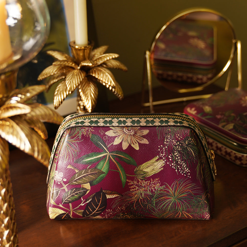 Purple Solano Printed Faux Leather Vanity Pouch - Large